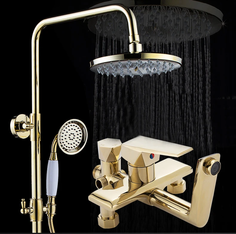 Luxury PVD Gold Plate Shower Faucet Wall Mounted Mixer Tap 4-functions | Обустройство дома