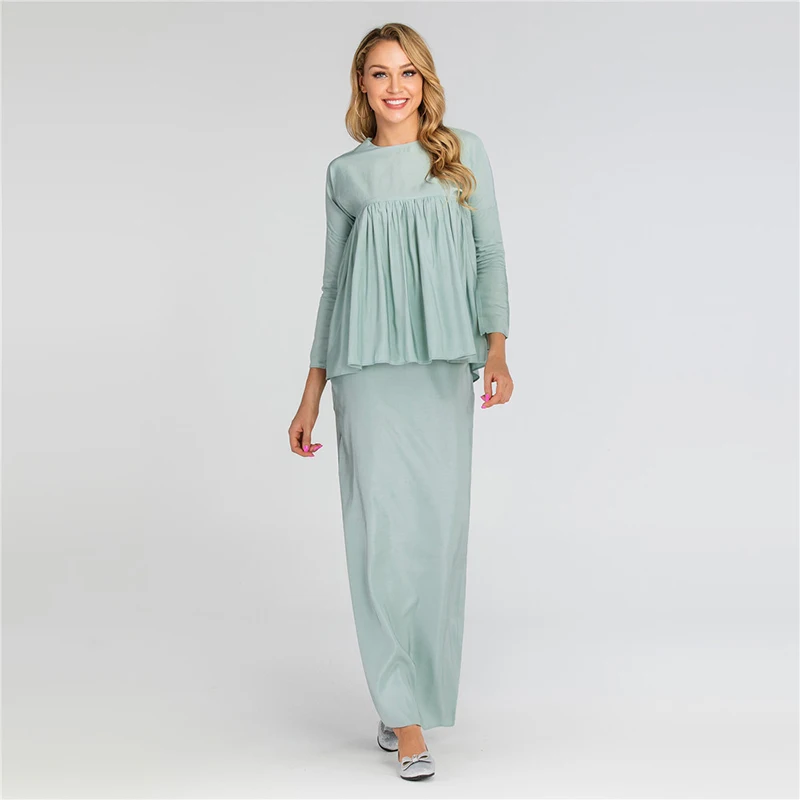 

Two Piece Set Tops and Skirts Abaya Muslim 2 Piece Set Women Conjuntos De Mujer Long Two Piece Skirt Set Clothes Womens Sets