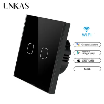 

UNKAS 86 Type Alexa Google Home Touch Switch Smart Light Switch wifi light switch APP Wireless Remote EU Standard