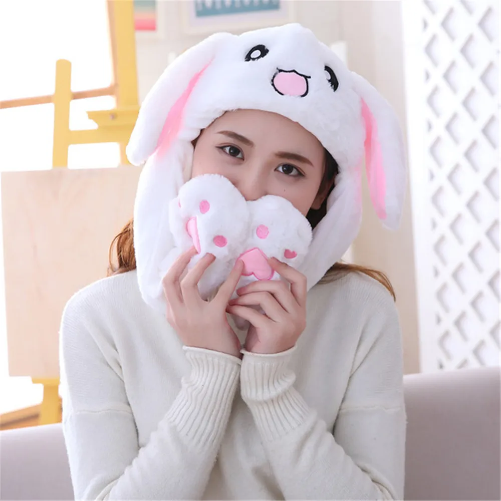 Rabbit Hat Moving Ears Cute Cartoon Toy Hat Airbag Kawaii Funny Toy Cap Kids Plush Toy Birthday Gift Hat for Girls brown leather bomber hat