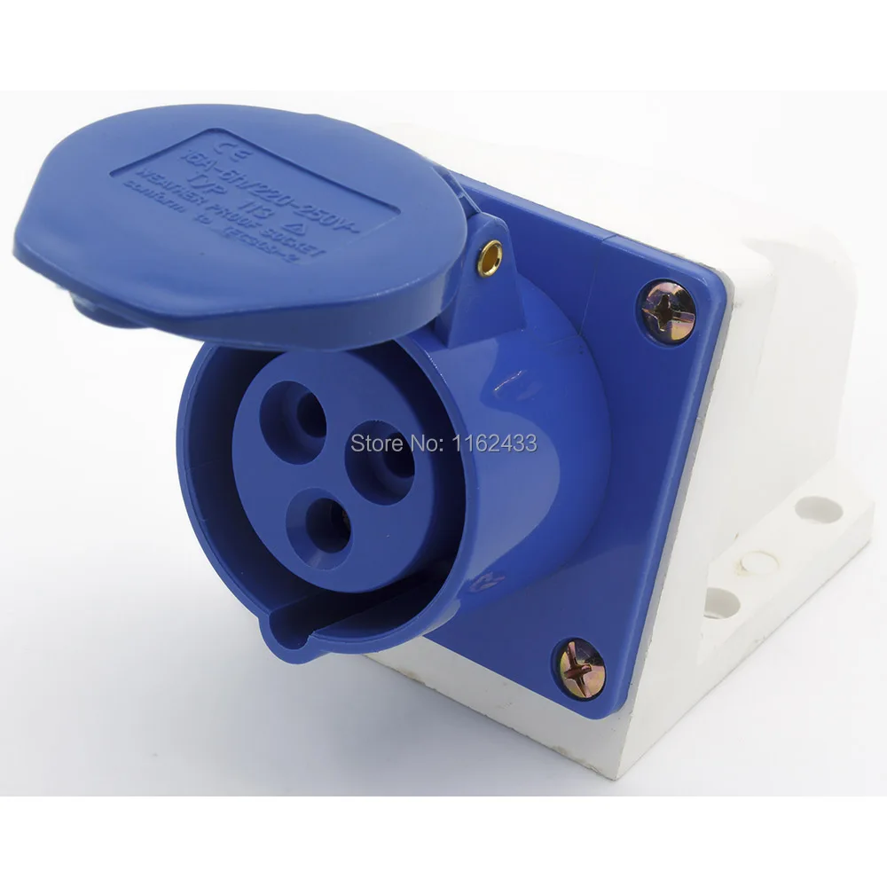 Промышленная розетка с разъемом для кабеля 16A 2P E 3 pin 220-240V IP44 113L | Обустройство дома
