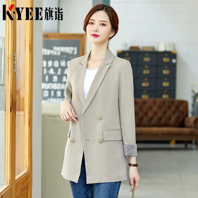 

Small Suit Coat British Style Women's Mid-length Years Autumn New Style Korean-style Solid Color Casual Loose-Fit Double Breaste