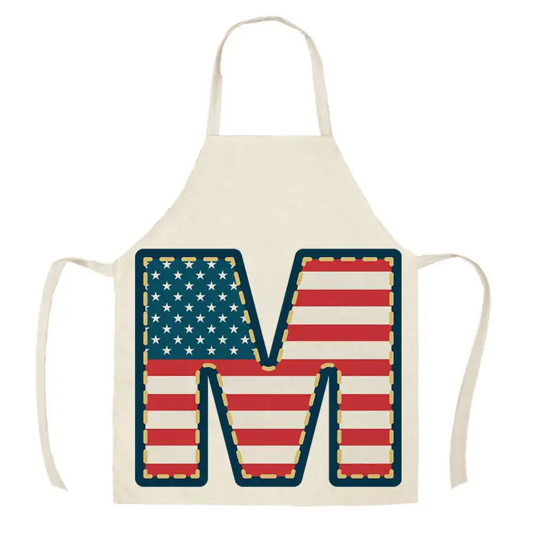 Letter America Pattern Kitchen Aprons for Woman Man Home Cooking Baking Shop Cleaning Cotton Linen Apron WQ1422