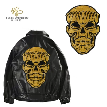 

Gold Skull Embroidery Patches Iron on Badges Punk Rock Jacket Die Badge Applique Stickers