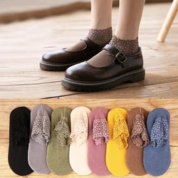 Soft Breathable Warmer Socks Solid Color Ankle Socks Sleep Socks Short Boat Socks Solid Color No-slip Lace Edge Hot Sale Ladies