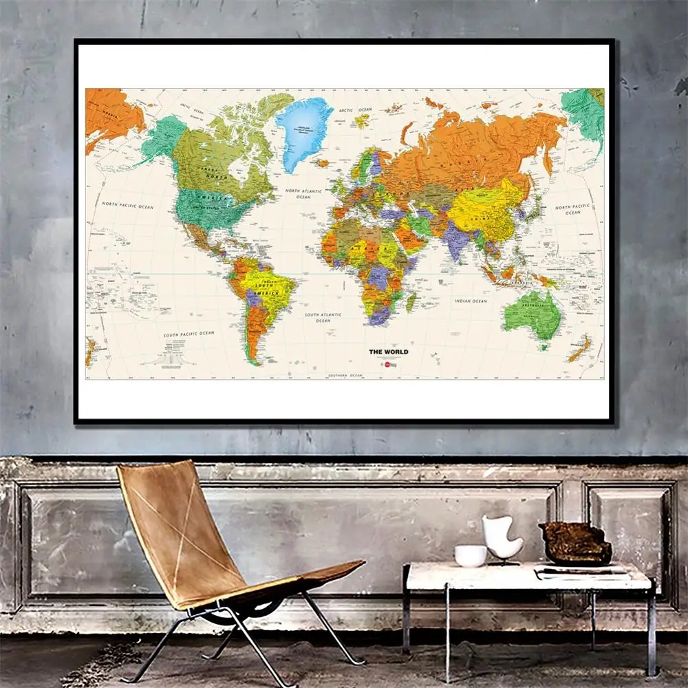 

2x4ft The World Physical Map Revised 2010 HD World Map For School/Office Classroom Wall Decoration