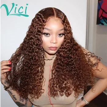 

Brown Lace Front Wig Curly Human Hair Wig Pre Plucked With Baby Hair 13x6 Colored Kinky Curly Glueless Wig Natural Hairline 150%