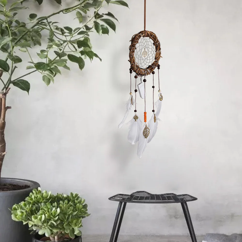 Indian Retro Vine Ring Feather Hanging Decoration Dreamcatcher Christmas Decoration Home Bracelet Charm Dreamcatcher