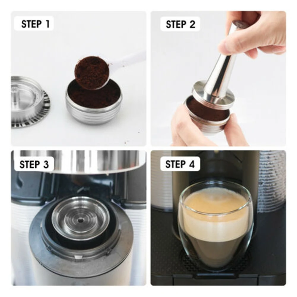 

Stainless Steel Refillable Coffee Pod Capsule 230ml Set Fit For NESPRESSO Vertuo