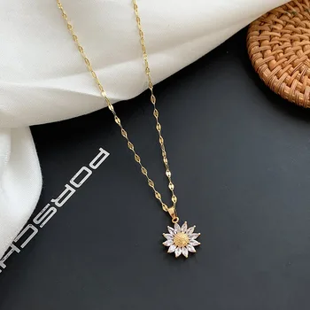 

Sunflower Necklace Women's Non-mainstream Sense of Design Titanium Steel High Grade Sense Choker INS Necklace Pendant Ornament