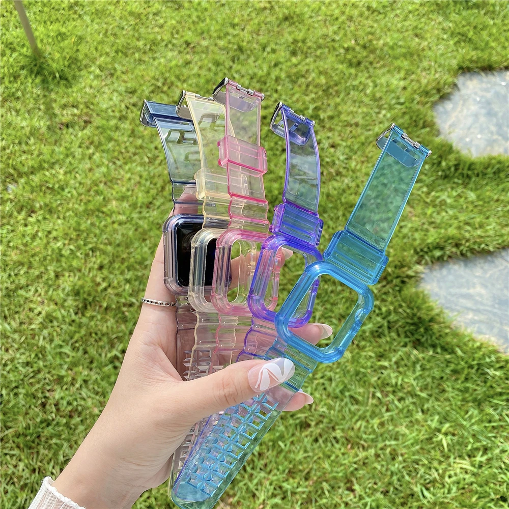 

Change Color Transparent Band for IWatch SE 6 5 4 3 2 Silicone Strap for Apple Watch 38mm 40mm 42mm 44mm Sports Waterproof Band