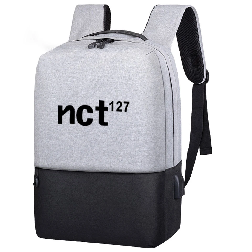 NCT 127 простой рюкзак для путешествий серый и черный Противоугонная usb зарядка новые печатные рюкзаки для ноутбуков
