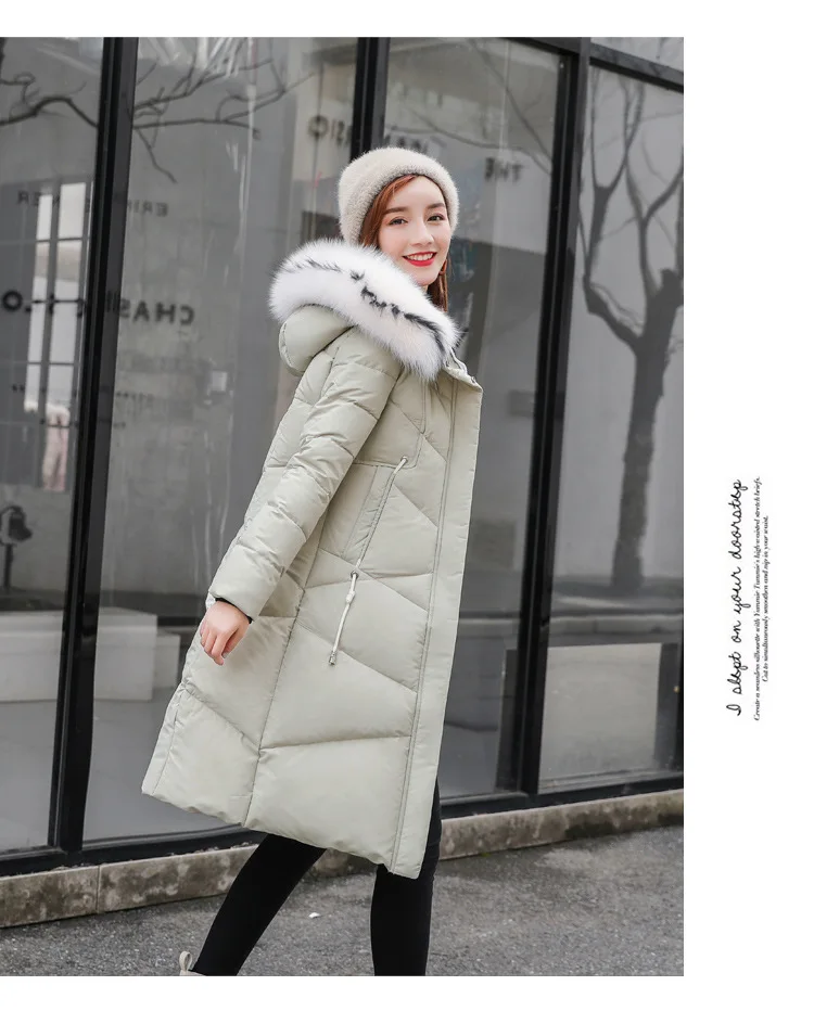 White Duck Down Jacket Hot Selling Large Fur Collar down Jacket Women's Mid-length Thick Loose-Fit over-the-Knee Coat