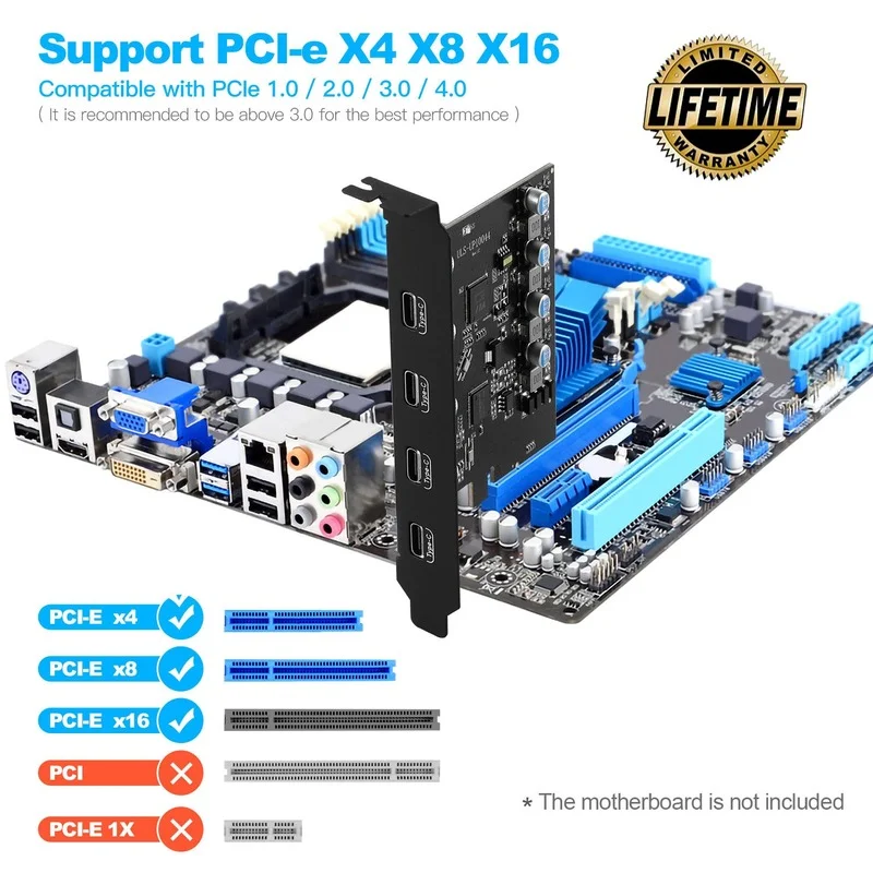 Pcie x4 para Usb 3.2 Gen2 Cartão com 10gbps Largura de Banda Porta tipo c Conversor Pcie para Adaptador Usbc Chip de Expansão Asm3124 - Imagem 2