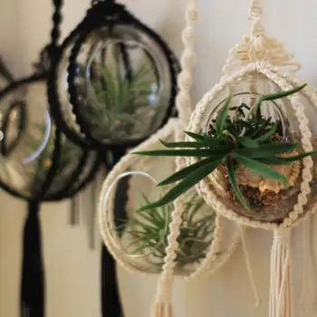 

Hanging Planter Flower Pot Plant Holder Basket Jute Rope Holder for Indoor Outdoor Garden Home Decoration (Without glass bottle)