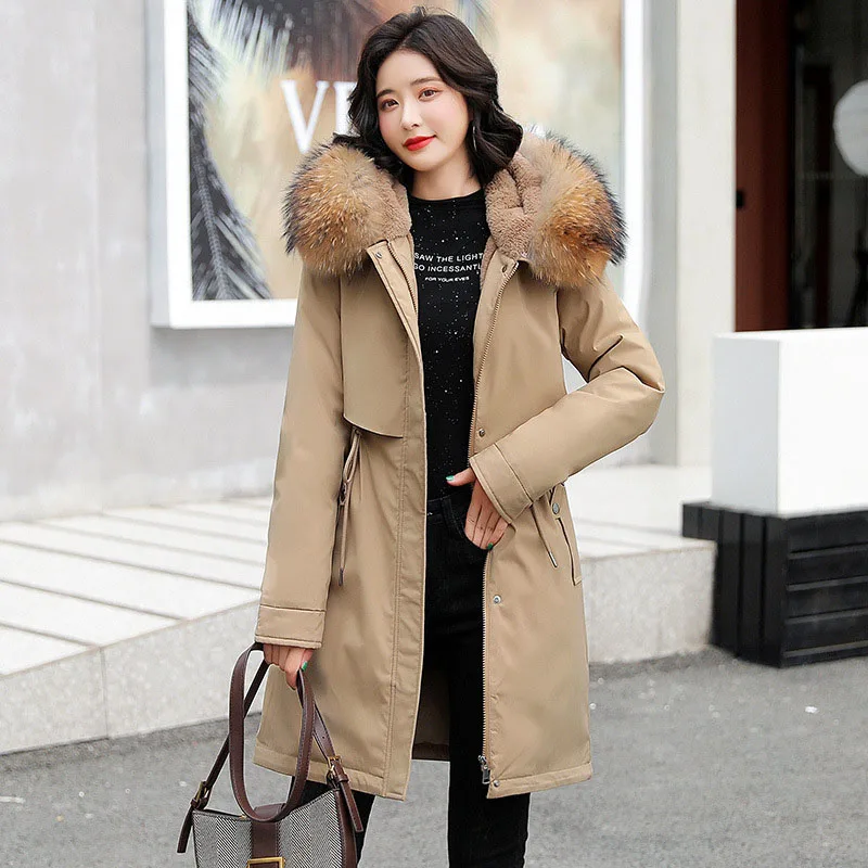 Women's Down Cotton Warm Jacket Hooded Long Coat Fur Collar Parka Winter Outwear 