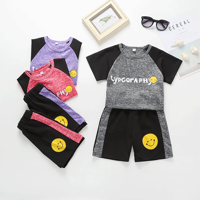 

New Style CHILDREN'S Cartoon Pure Cotton Printed Set Korean-style Western Style-Style Lettered Korean-style Children Sports Two-