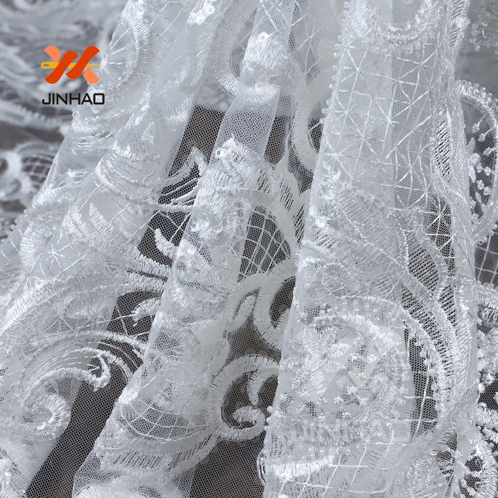 

2019 Wholesale Beautiful 100% Polyester African French Lace Fabric 2019 High Quality Lace Sparkly Material For Wedding Dress