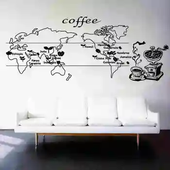 

Coffee Shop Sticker World Map Tea Decal Cafe Cup Poster Vinyl Art Wall Decor Mural Decoration Bread Coffee Break Glass Decals