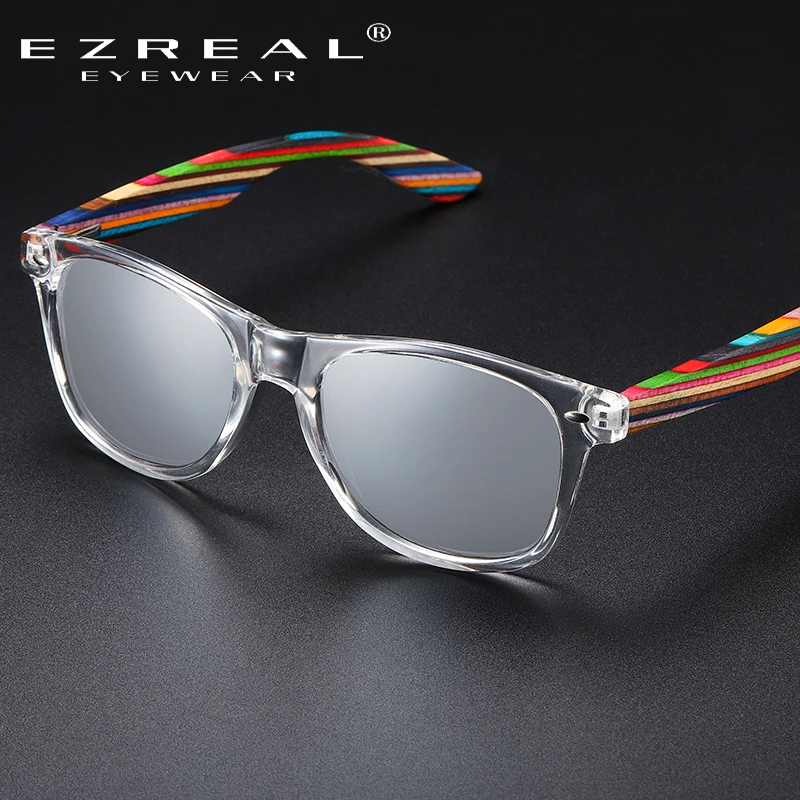 ladies sunglasses EZREAL Polarized PC Frame With Wooden Legs Sunglasses for Men or Women Color Wooden Temples fashion sunglasses