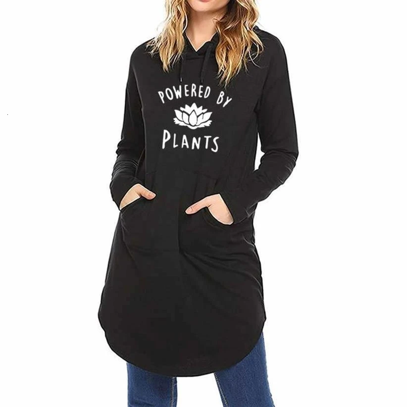 

Vegan Plants Letters Print Hoodies For Women Mid-Length Pocket Hoodie Sweatshirts Tops Hoodies Women Femmes Harajuku Hoody Woman