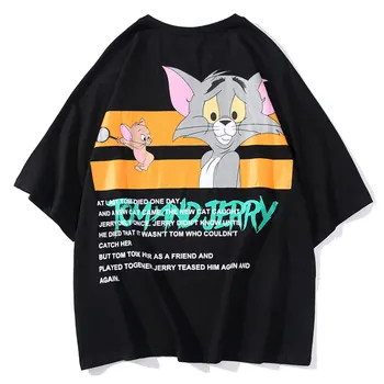 

Women Tshirts Men T-Shirt 2020 Harajuku Street Trend Cartoon Tom Jerry T-Shirt Printed Short Batwing Sleeve Summer Cotton Tees