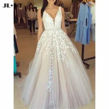 Потрясающее ТРАПЕЦИЕВИДНОЕ платье для выпускного вечера с кружевной аппликацией, с v-образным вырезом, без рукавов, Тюлевое вечернее платье, вечерние платья, платье для выпускного вечера