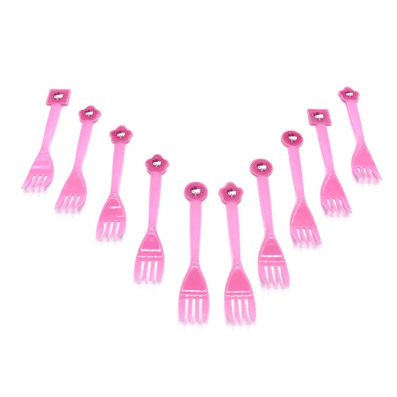 Розовая скатерть с рисунком «hello kitty» для девочек, подарочный набор для дня рождения, вечерние тарелки, Одноразовые столовые наборы - Цвет: Forks-10pcs