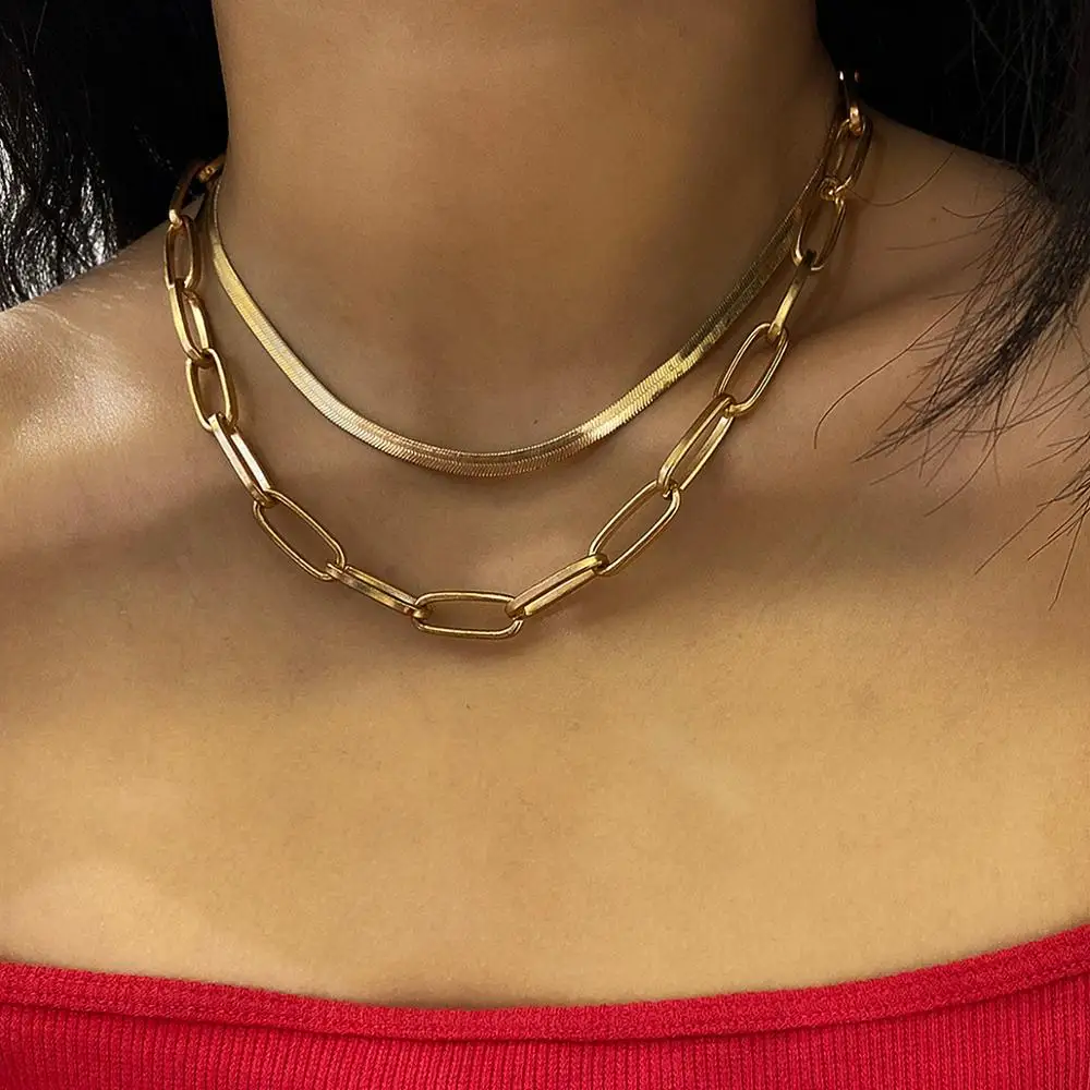 

Lacteo Punk Multi Layered Cross Chain Collar Choker Necklace for Women Hip Hop Tight Snake Chain Clavicle Chain Charm Necklace