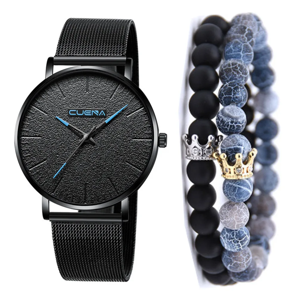 

Watch Set Men-Style Business Mesh Belt Quartz Watch + Bracelet Set --- 3 Pieces