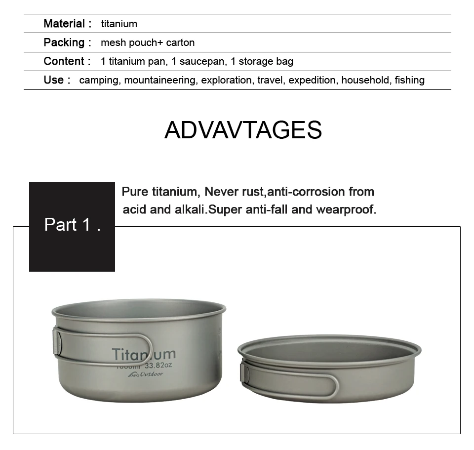 Camping Cookware Titanium Tableware Portable Cutlery
