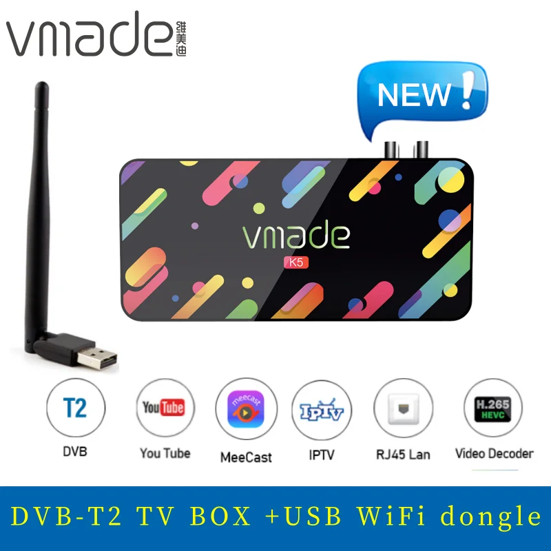 

Vmade latest DVB-T2 K5 terrestrial receiver 1080P dvb t2 H.265/Hevc TV tuner support Meecast IPTV YouTube usb wifi TV receiver