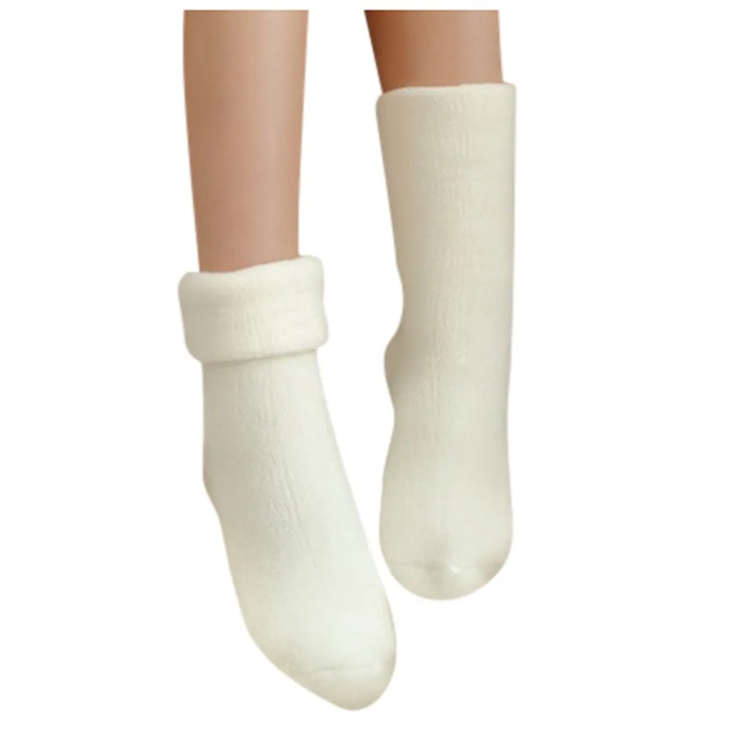 Женские зимние хлопковые махровые носки, одноцветные модные толстые нескользящие носки-тапочки, толстые махровые носки-тапочки, calcetines mujer# pingyou