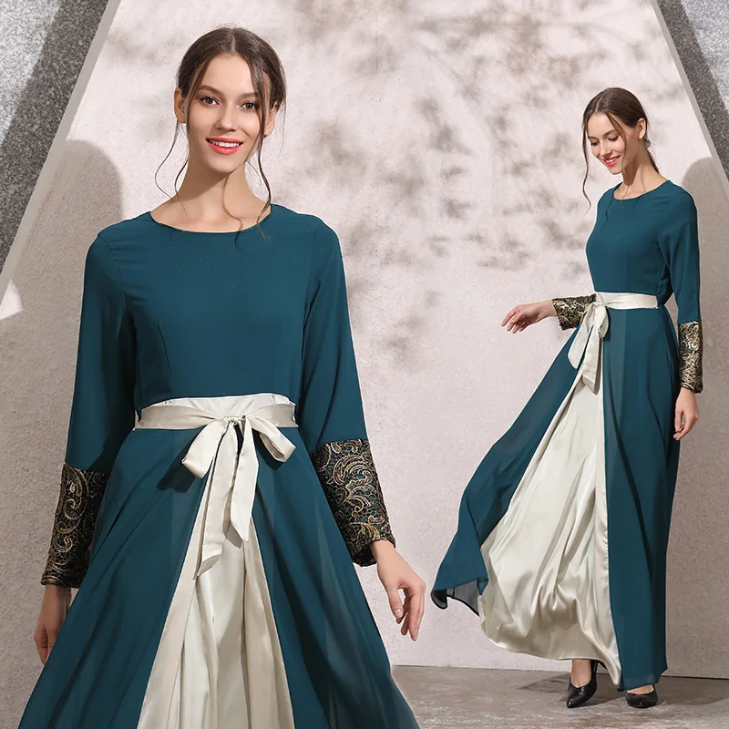 

2019 Early Spring Ethnic-Style Robe Clothing Women's Soft Chiffon Maxi Dress A- type Costume Malaysia Dress
