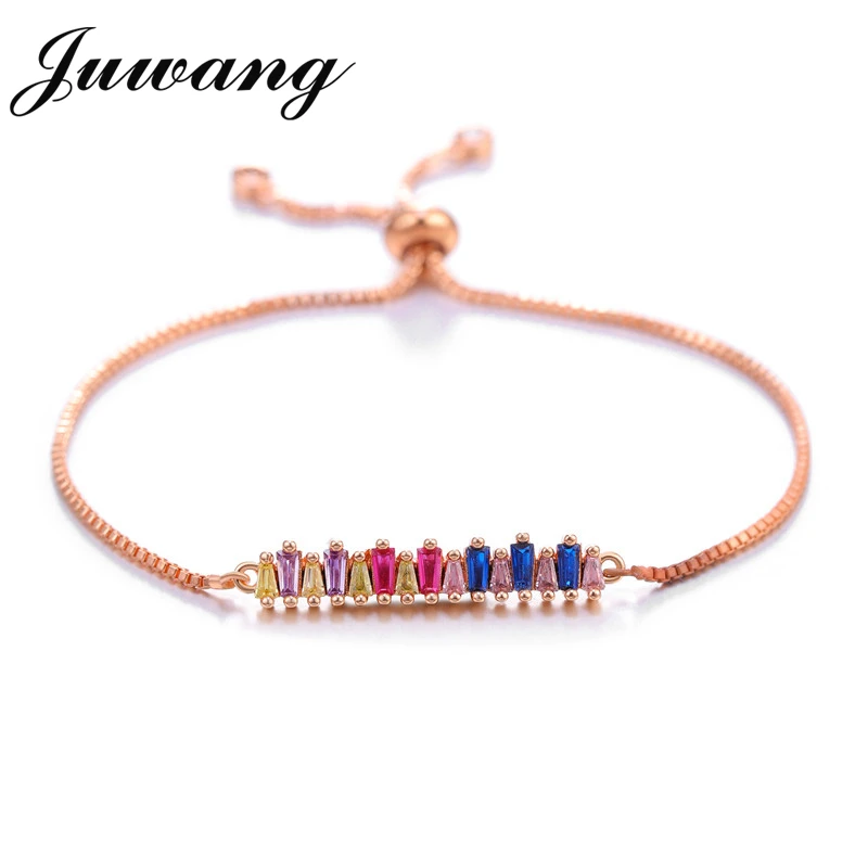 JUWANG регулируемый браслет для женщин захватывающий бар слайдер блестящий cz розовое золото украшение браслет Feminia Bransoletki Damskie
