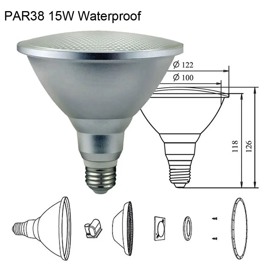 PAR38 15 Вт(эквивалент 100 Вт) E26 Светодиодный прожектор лампы Открытый водонепроницаемый IP65 Алюминиевый корпус Дневной светильник