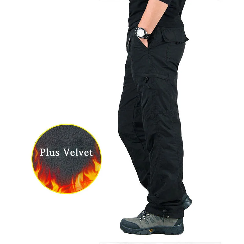 Preise 2020 Winter Warme Cargo Hosen Herren Verdicken Fleece Military Hosen Männer Plus Samt Casual Armee Hosen Für männer Jogginghose
