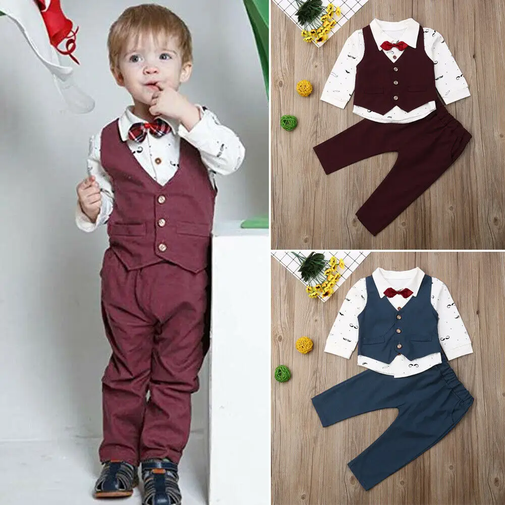 

4pcs Kid Baby Boy Waistcoat+Tie+Shirt+Pants Outfit Clothes Gentleman Suit Set