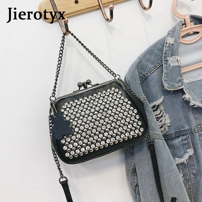 JIEROTYX, женская сумка, ручная, на одно плечо, мягкая, сумка на цепочке, с заклепками, золотая, серебряная, медная, для банкета, с зажимом, женская сумка через плечо