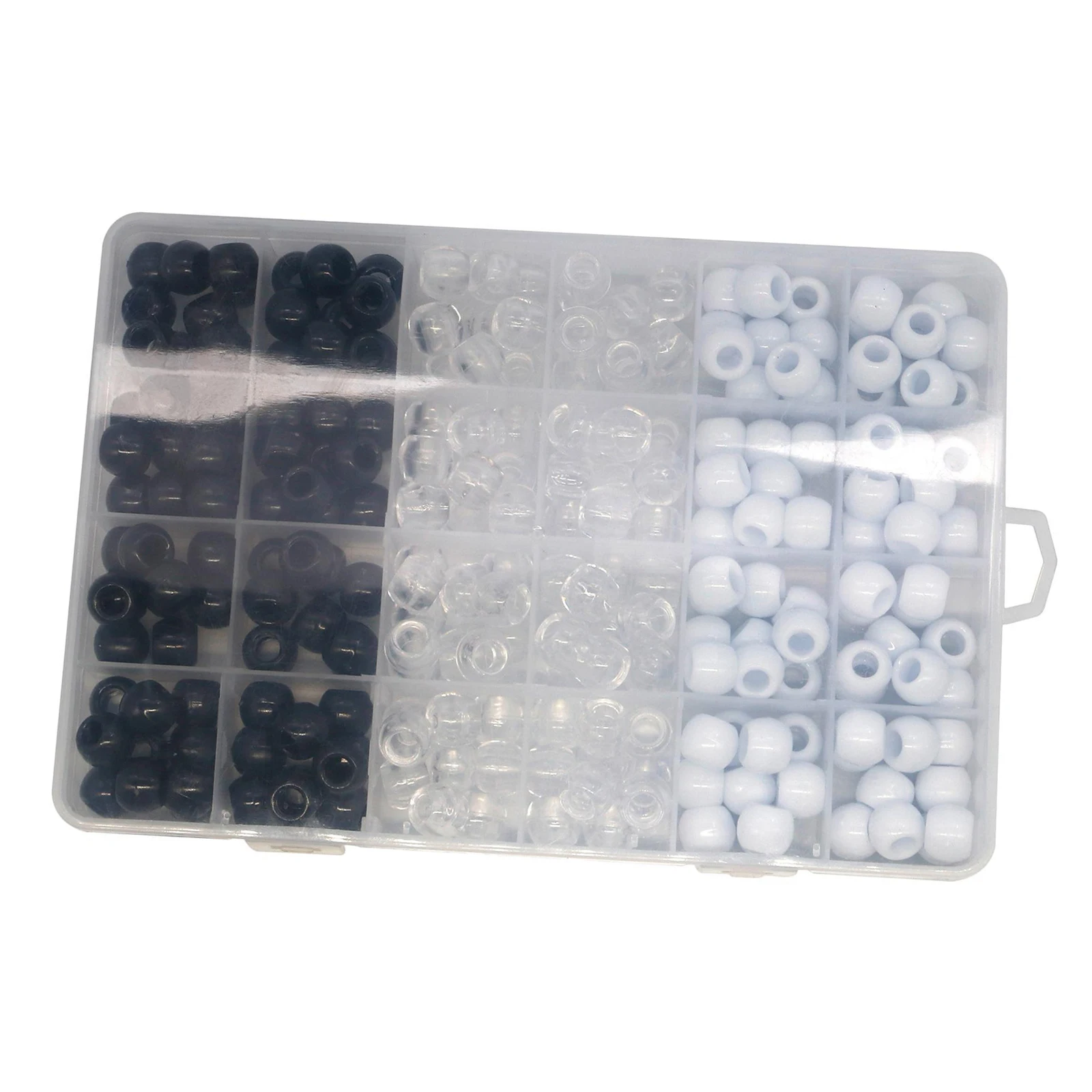 1Box Assorted DIY Craft Beads, 240 Pcs Mixed Color Clear White Black Round Pony Beads 12x10mm Hair Braid Dreadlocks Beads