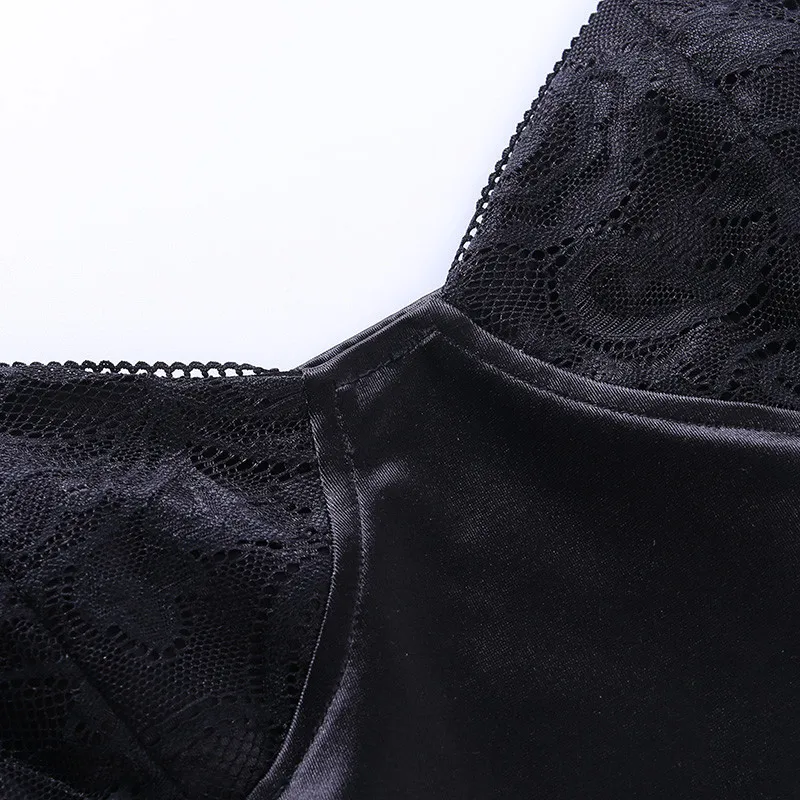 Gothic Style Female Black Suspender V-neck Low-cut Lace Trim High-waist Crop Top Sexy Backless Ladies Nightclub Party Wear