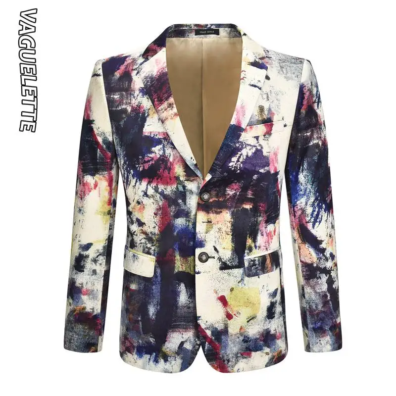Multi VAGUELETTE Painting Pattern Elegant Jacket Blazer Men Stage Jacket Coat Fashion Stylish Luxury Brand Men Blazers - Color: Multi