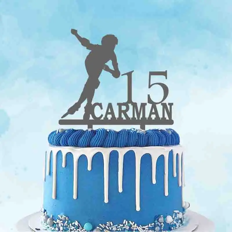 

Custom Name Age Boy Playing Roller Skating Silhouettes For Kids Birthday Party Cake Decoration Topper