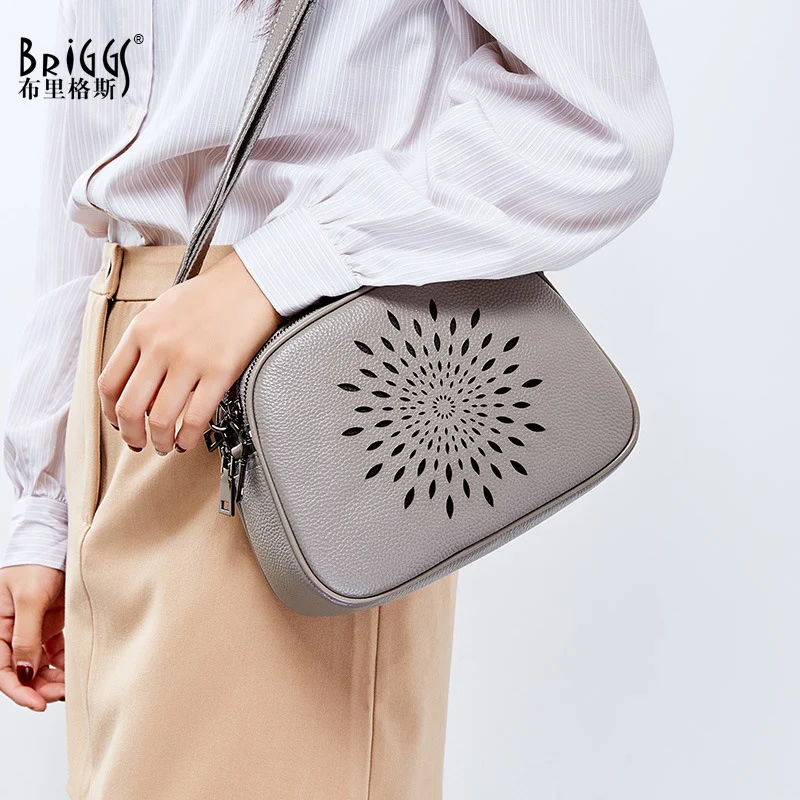 

BRIGGS Fashion Women Shoulder Bag Genuine Cow Leather Daily Casual Crossbody Bags High Quality Small Flap Black Grey Handbag sac