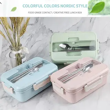 

Stainless Steel Wheat Straw with Lid Food Container Portable Student Food Plastic Box School Durable Sturdy Elegant