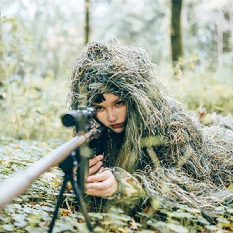 Ghillie Костюмы камуфляж листовой охотничий капюшон листья уличная одежда зеленый