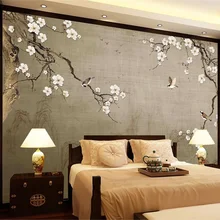 Papel tapiz Vintage 3D pintado a mano estilo chino ciruelo flor pájaro foto pared Mural sala de estar TV sofá telón de fondo papel pintado