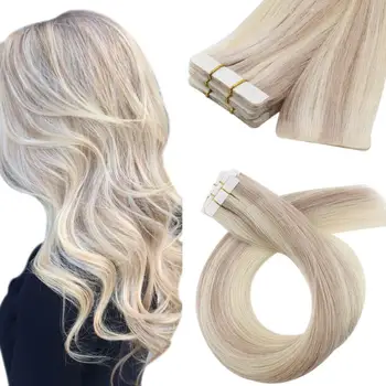 

Moresoo Injection Tape Hair Extensions Human Hair Ash Blonde Highlight Bleach Blonde Virgin Hair Natural Straight Brazilian