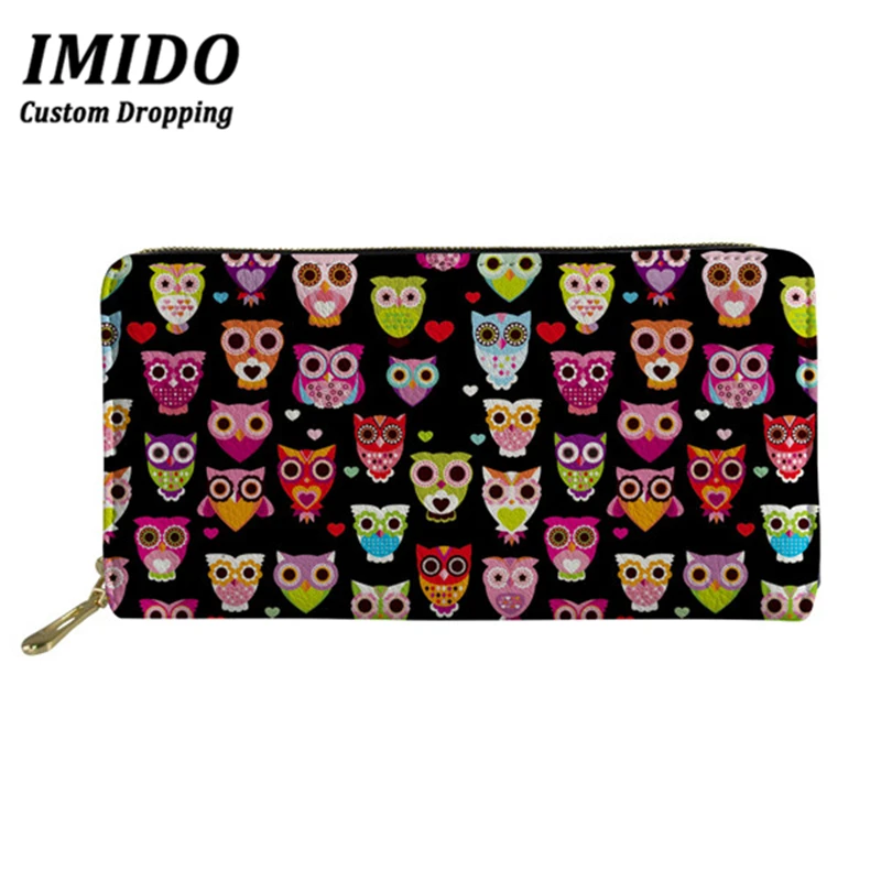 

IMIDO Women Wallets National Cute Cartoon Owls Printing Wallets Designer Wallets Famous Brand Women Wallet Clutch Male Big Purse