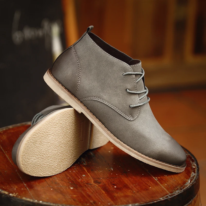 

KATESEN Autumn Mens Chukka Boots Winter Warm Fur Shoes Vintage Pointed Toe Derby Boot Casual Lace-up Comfort Leather Shoes